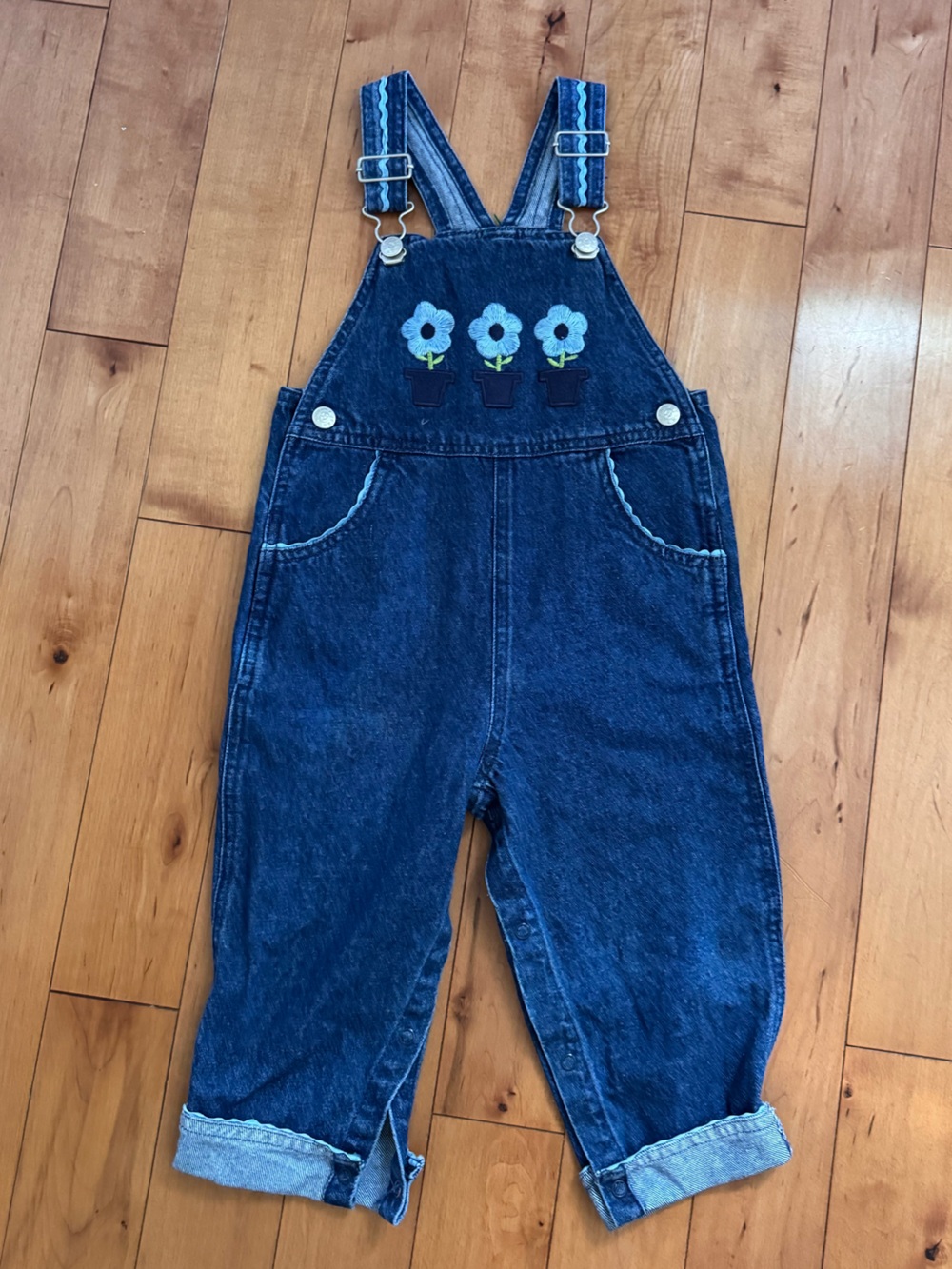 Toddler overalls w Blue embroidered flowers